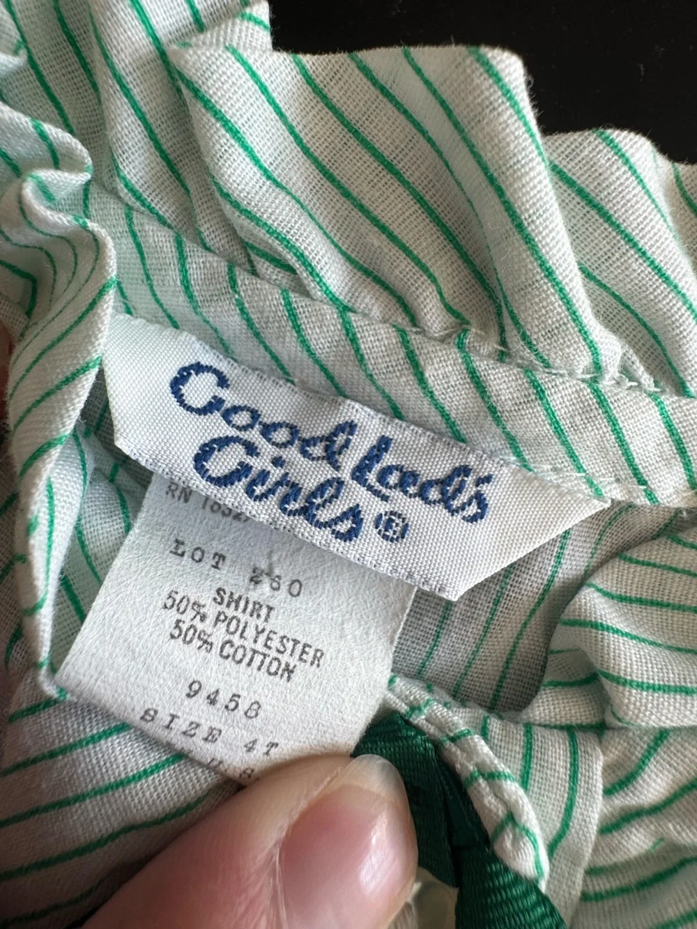 Vintage Good Lad Girls Green and White Striped Ruffle Blouse